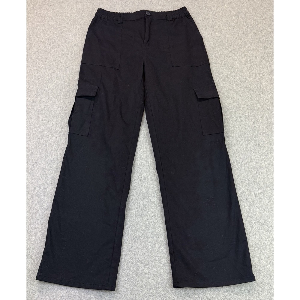 Lepunuo Black Wide Leg Cargo Pants Elastic Waist Size L NWT